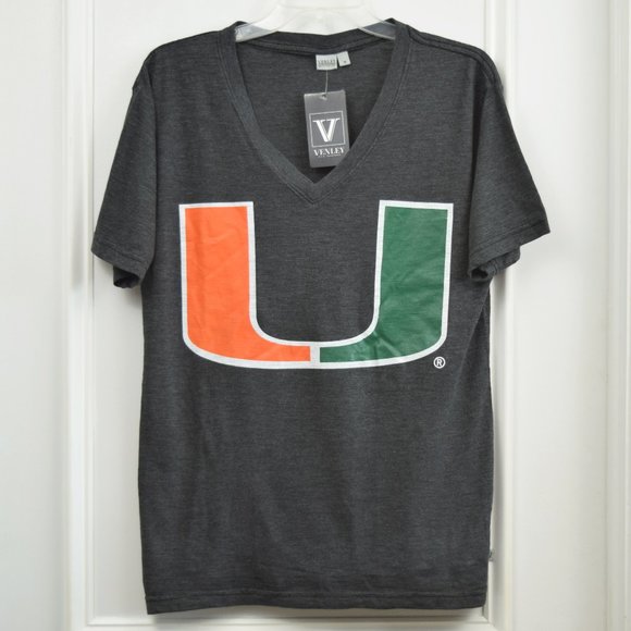 UM University of Miami T Shirt Women Medium Relaxed Fit Gray New Collegiate - Picture 1 of 8